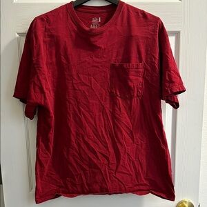 Classic Red Crew Neck Short Sleeve Chest Pocket 100% Cotton Tee